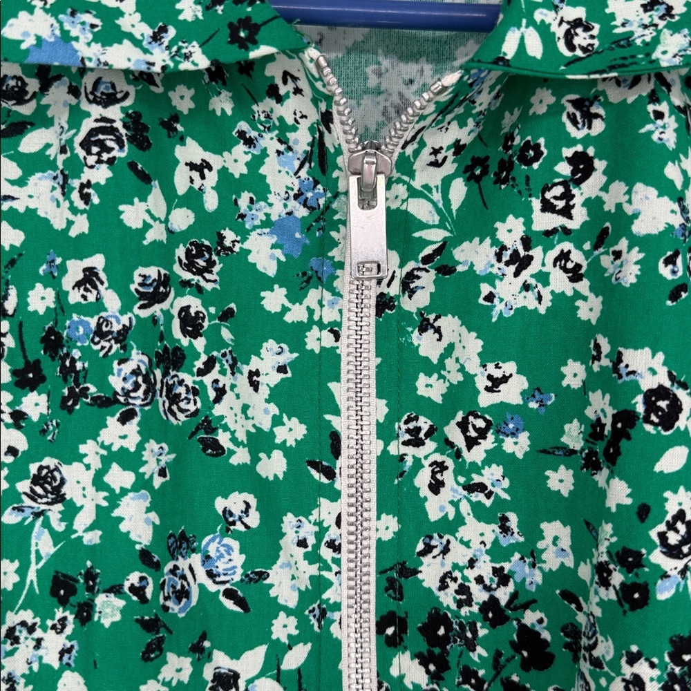 Zara Green Floral Zip Front Jumpsuit Size Medium | Boilersuit Cottagecore Y2K - Picture 6 of 9